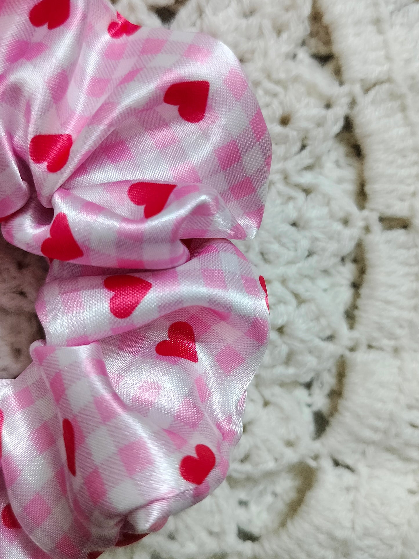 Gingham Pink Hearts Scrunchie